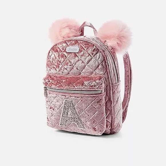 Justice Accessories Justice Mini Backpack Quilted Velour Initial A